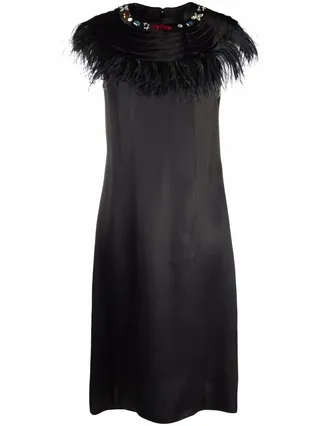 Embellished-Collar Sleeveless Shift Dress