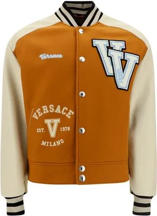 Versace Logo Patch Color Block Bomber Jacket