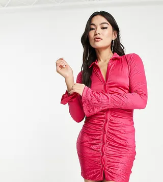 ASYOU crinkle shirt dress in pink