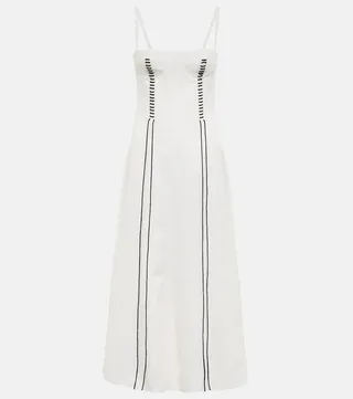 Wool and linen canvas midi dress