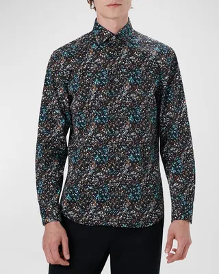 Men's Abstract-Print Stretch Sport Shirt