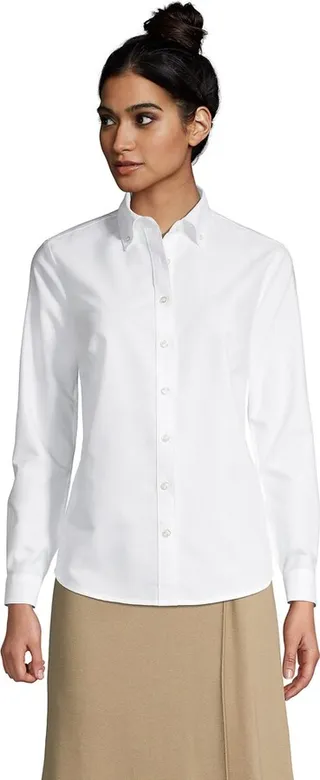 Lands' End School Uniform Women's Long Sleeve Oxford Dress Shirt - 4 - White