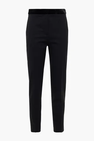 Voyou cropped velvet-trimmed twill slim-leg pants