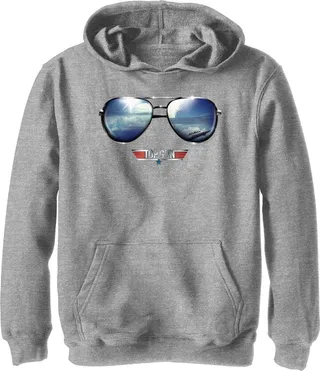 Boy's Top Gun Aviator Sunglasses Reflection Logo Pull Over Hoodie - Athletic Heather - X Large