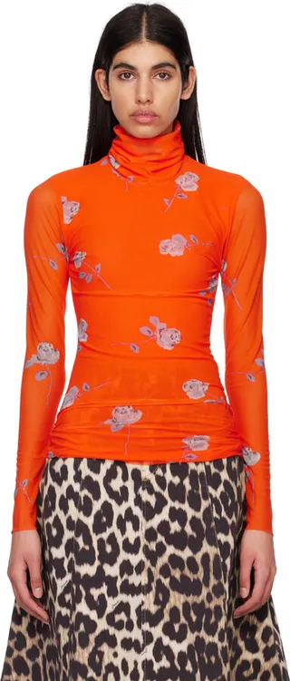 GANNI Orange Printed Turtleneck