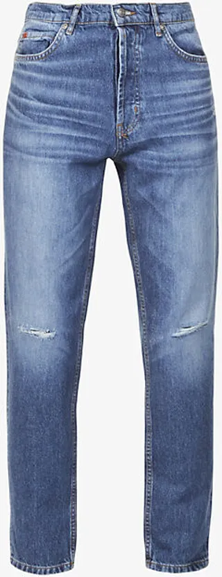Mens Medium Blue Regular-fit Tapered Cotton and Recycled Cotton-blend Jeans
