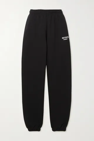 ROTATE Birger Christensen - Sunday Embroidered Organic Cotton-jersey Sweatpants - Black
