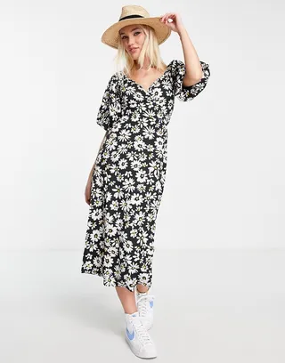Influence midi dress in daisy print