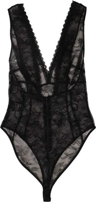 Black Scalloped Lace Bodysuit