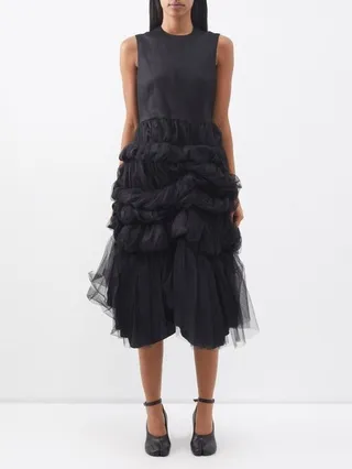 Satin And Gathered-tulle Midi Dress