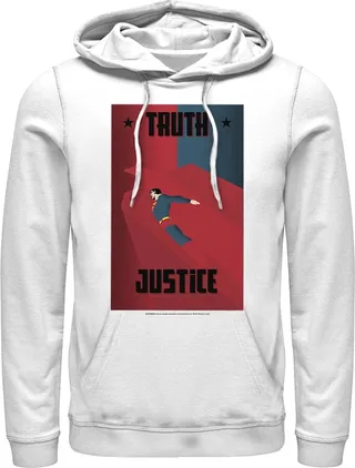 Men's Superman Truth & Justice Eagle Pull Over Hoodie - White - 2X Large