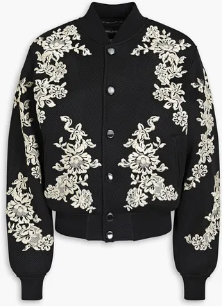 Embroidered mesh bomber jacket