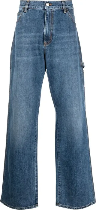Embroidered-Logo Wide-Leg Utility Jeans