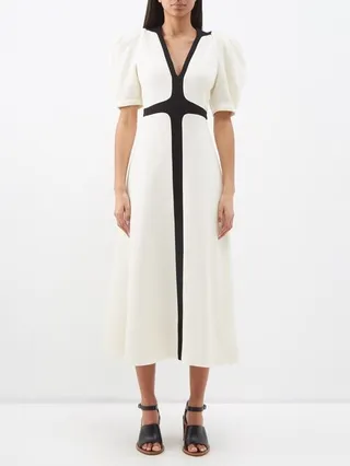 Luz Tie-waist Wool-crepe Midi Dress