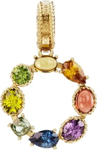 Rainbow alphabet O 18 kt yellow gold charm with multicolor fine gems