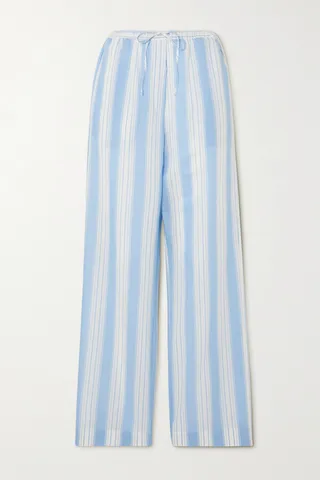TOTEME - Striped Organic Cotton And Silk-blend Straight-leg Pants - Blue