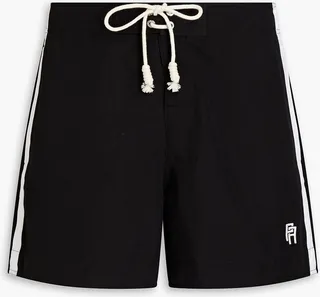 Mid-length striped twill swim shorts
