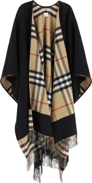 Burberry Check Patterned Fringed Cape