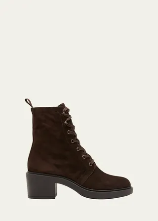 Suede Block-Heel Lace Booties