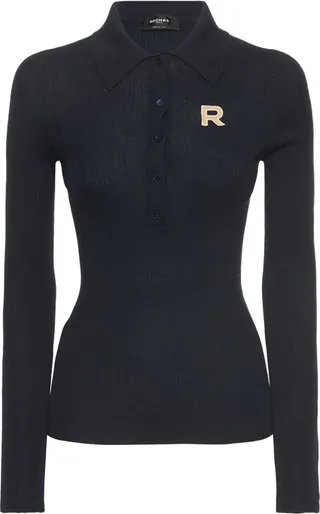 Logo embroidered wool polo shirt