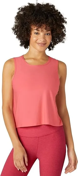Beyond Yoga Featherweight New View Cropped Tank (Sun Kissed Coral Heather) Women's Clothing