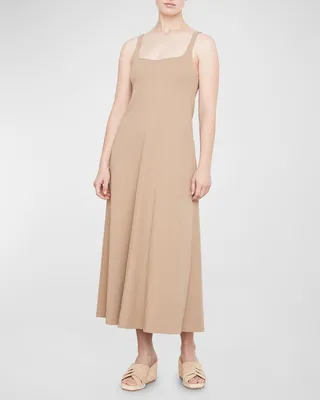 Square-Neck Sleeveless Midi Trapeze Dress