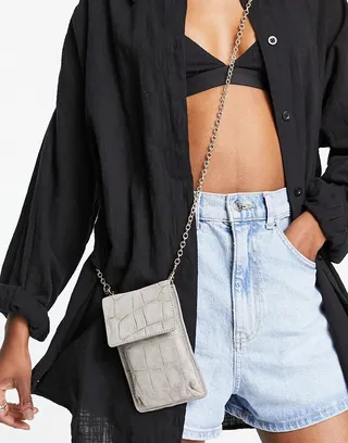 Urbancode suede croc small chain strap crossbody bag in gray
