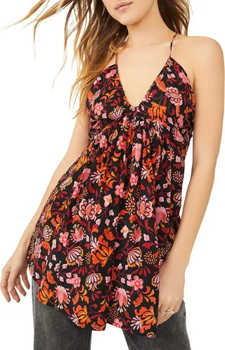 Womens Printed Tie Back Tunic Top