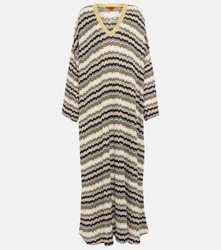 Striped V-neck silk-blend kaftan