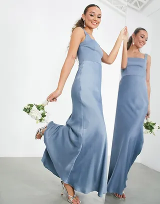ASOS EDITION satin square neck maxi dress in dusky blue
