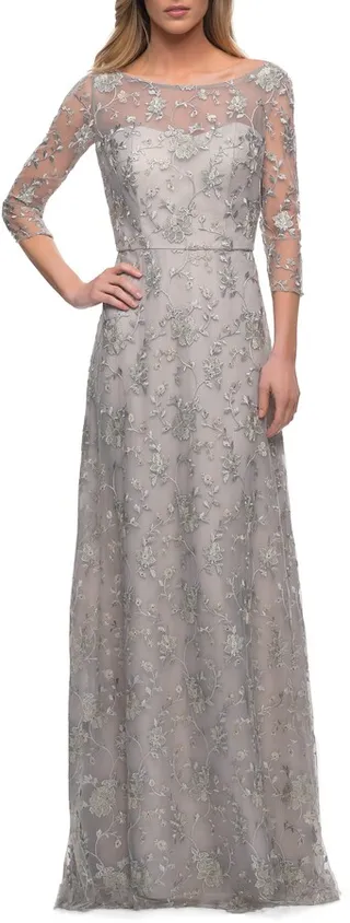 Embroidered A-Line Gown