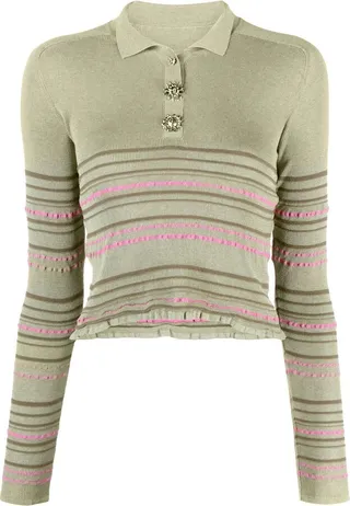 Striped Knitted Polo Top