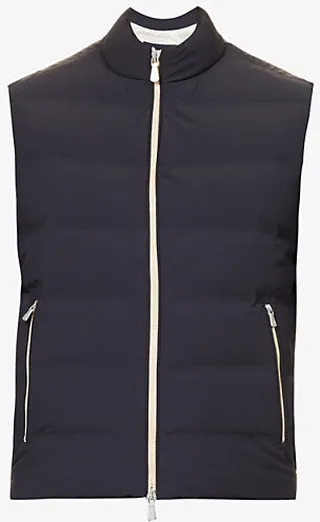 Mens New Blue Padded Funnel-neck Shell-down Gilet