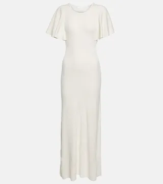 Ruffle-trimmed wool midi dress