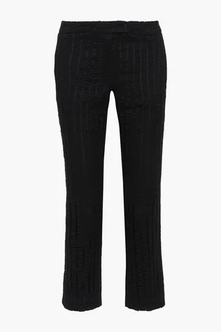 Cropped cotton-blend guipure lace slim-leg pants