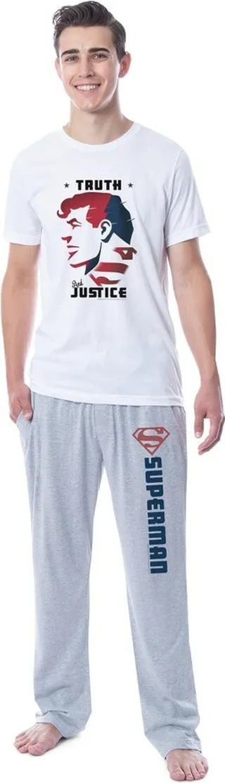 DC Mens' Superman Silhouette Truth Justice Sleep Pajama Set Shirt Pant (M) Multicoloured