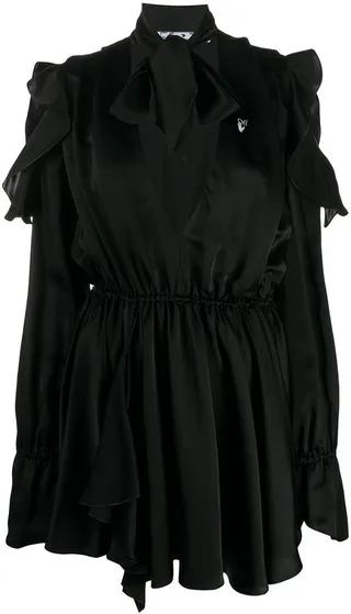 Ruffle-Detail Logo-Print Dress