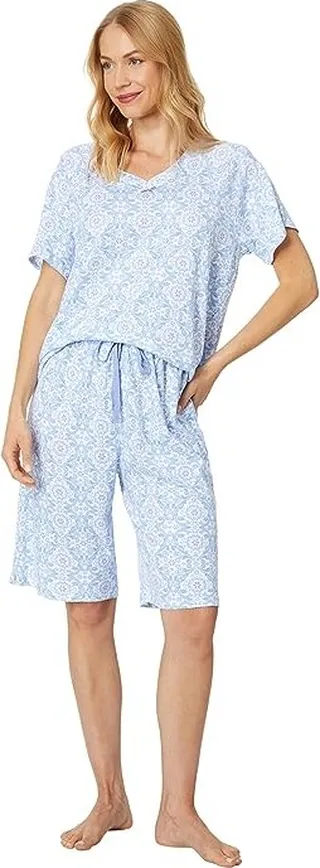 Karen Neuburger Short Sleeve V-Neck Bermuda PJ Set (Spring Medallion) Women's Pajama Sets