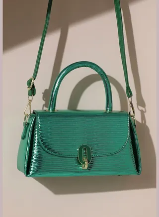 Solid Interlock Regular Faux Leather Hand Bag with Detachable Strap For Women