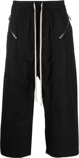 Black Cropped Drawstring Trousers