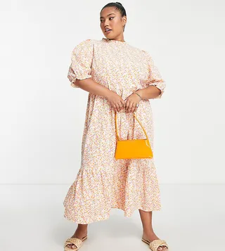 Simply Be tiered midi dress in orange floral