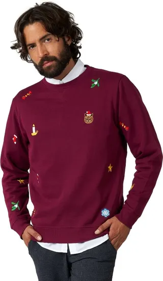 OppoSuits Deluxe Men's Christmas Sweater - X-Mas Icons - Burgundy - Red - Size: XS