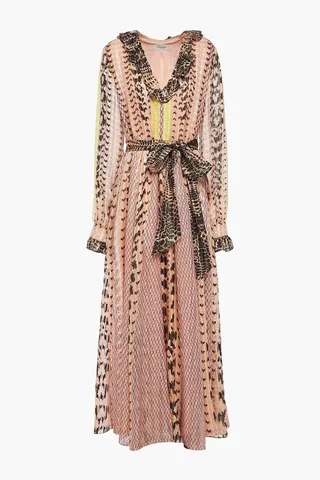 Delilah ruffled printed metallic silk-blend voile maxi dress