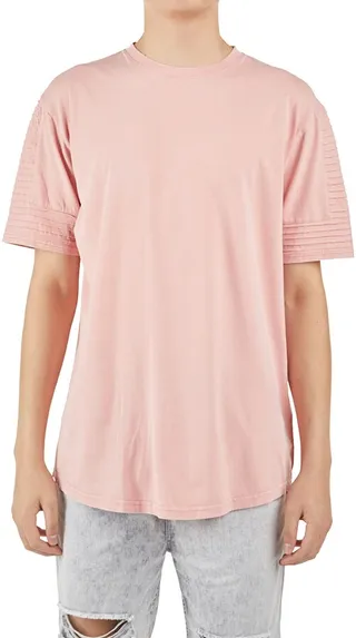 Maverick Pintuck Sleeve Curve Hem Cotton T-Shirt