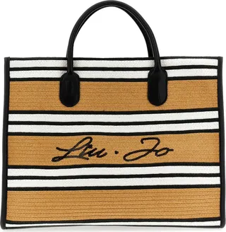 Logo Striped Raffia Shopping Bag