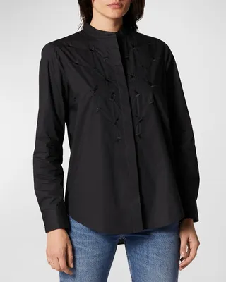 Cherine Bird-Embroidered Poplin Top