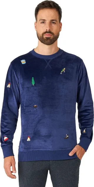 OppoSuits Deluxe Men's Christmas Sweater - Velvet Navy - Xmas Icons - Blue - Size: XL