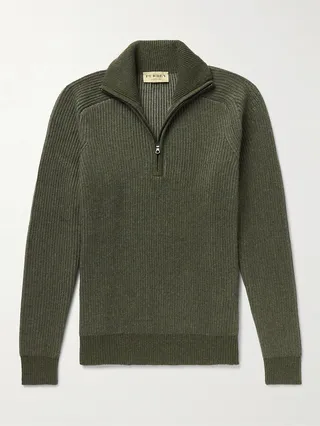 Ribbed Cashmere Half-Zip Sweater
