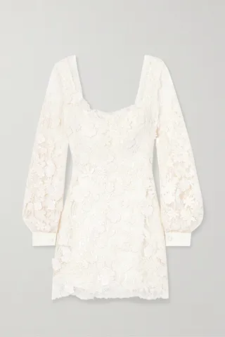 Elie Saab - Sequined Lace Mini Dress - White