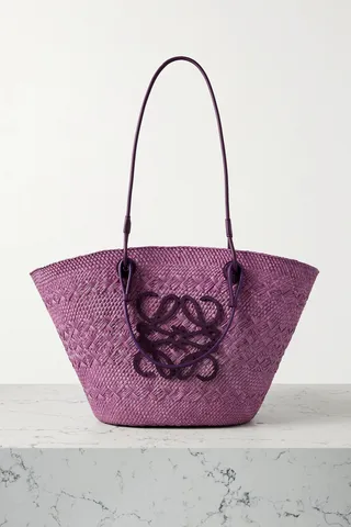 Loewe - Anagram Leather-trimmed Woven Raffia Tote - Purple